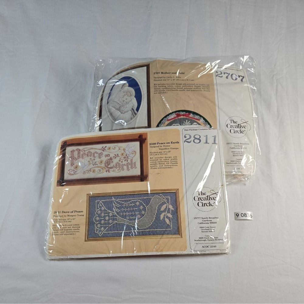 Lot of 2 Vintage New Craft Kits Mother & Child Dove of Peace Christmas Holiday
